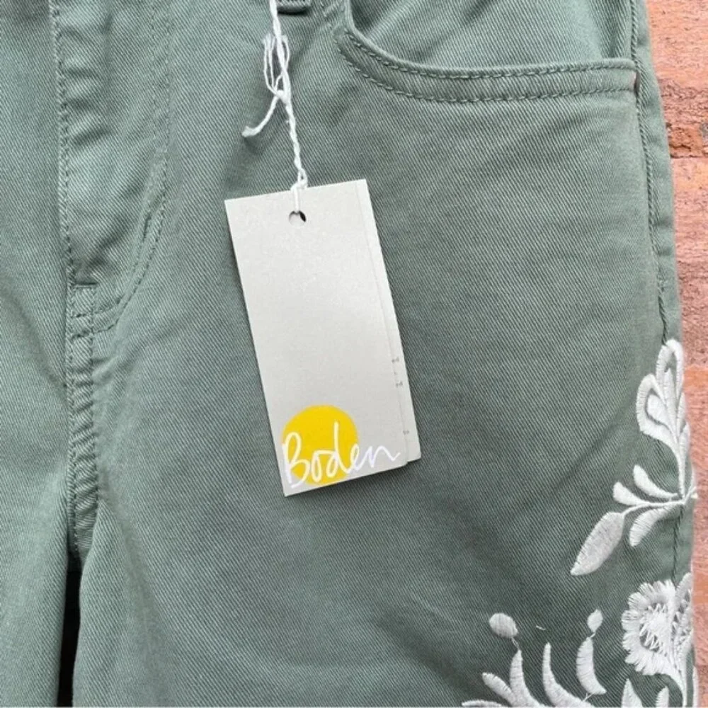 Boden Girlfriend Mid-rise Sage Green Floral Embroidered Jeans 4 Petite - Picture 5 of 5
